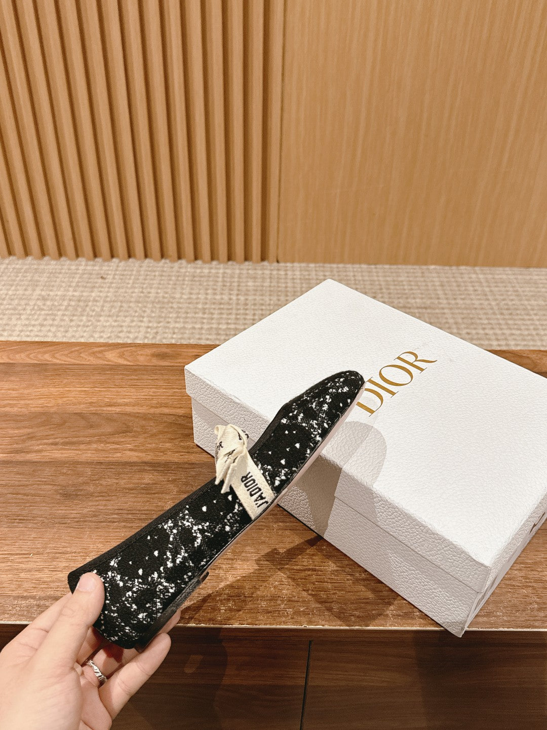 Dior Classic Ballet Flats Stretchy Lace, Black