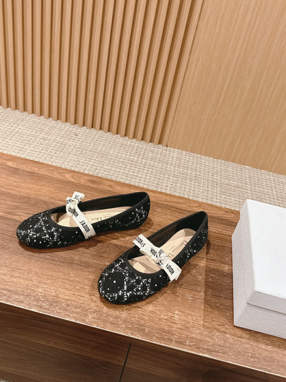 Dior Classic Ballet Flats Stretchy Lace, Black