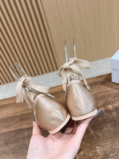 Dior Runway Silk-Tie Ballet Flats, Biege