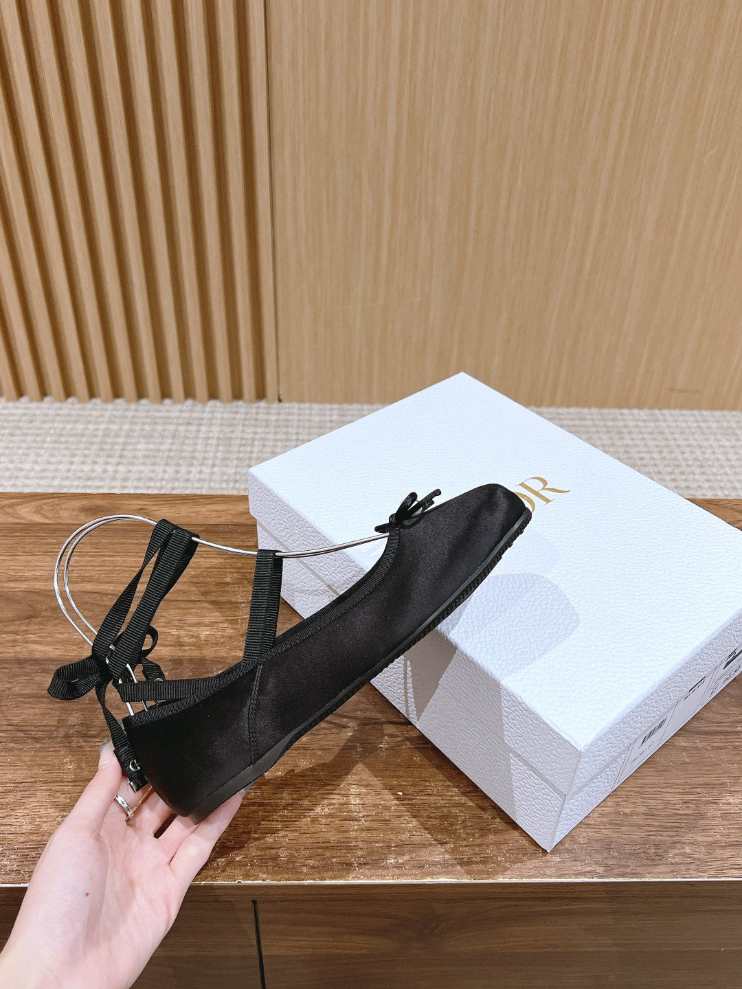 Dior Runway Silk-Tie Ballet Flats, Black