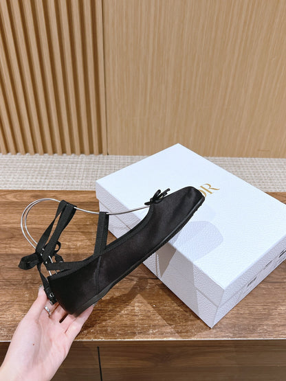 Dior Runway Silk-Tie Ballet Flats, Black