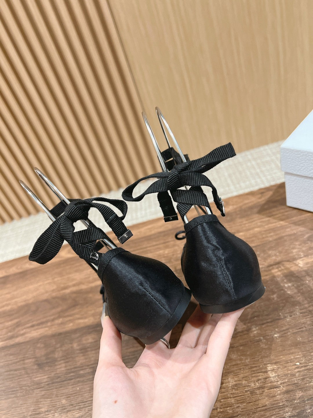 Dior Runway Silk-Tie Ballet Flats, Black