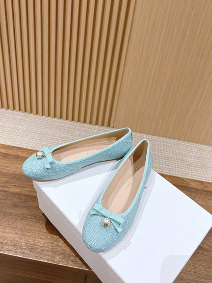 Dior Bow & Pearl Princess Flats, Blue