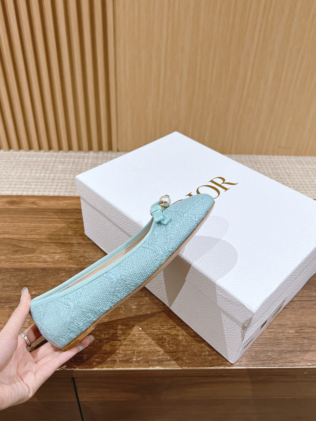 Dior Bow & Pearl Princess Flats, Blue