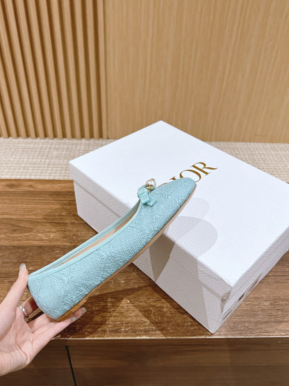 Dior Bow & Pearl Princess Flats, Blue