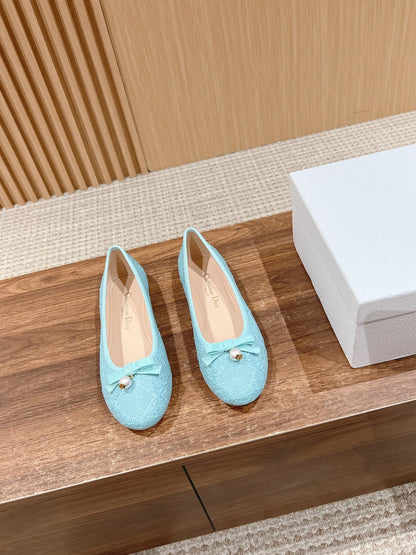 Dior Bow & Pearl Princess Flats, Blue