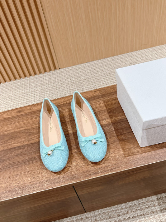 Dior Bow & Pearl Princess Flats, Blue