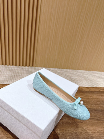 Dior Bow & Pearl Princess Flats, Blue