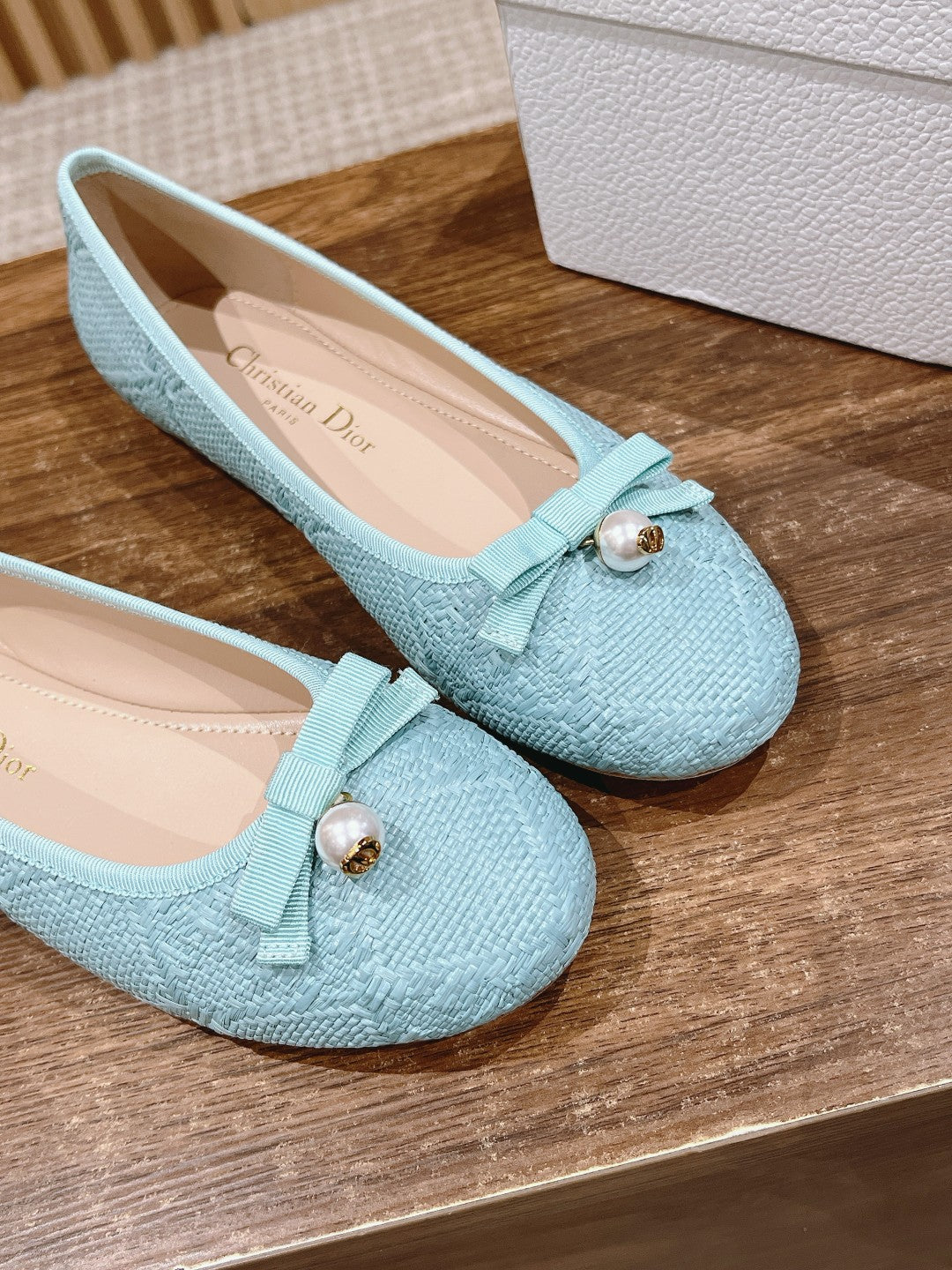 Dior Bow & Pearl Princess Flats, Blue