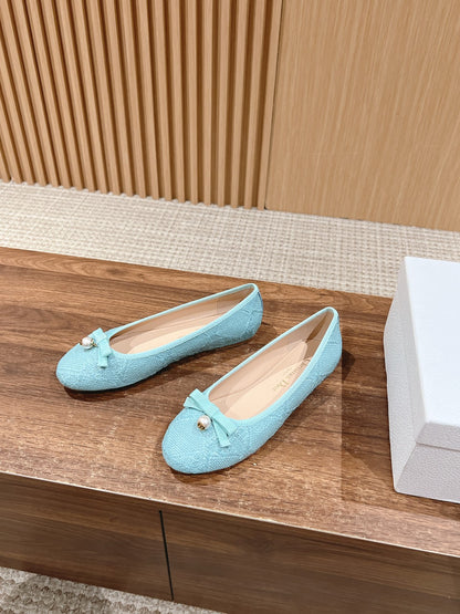 Dior Bow & Pearl Princess Flats, Blue