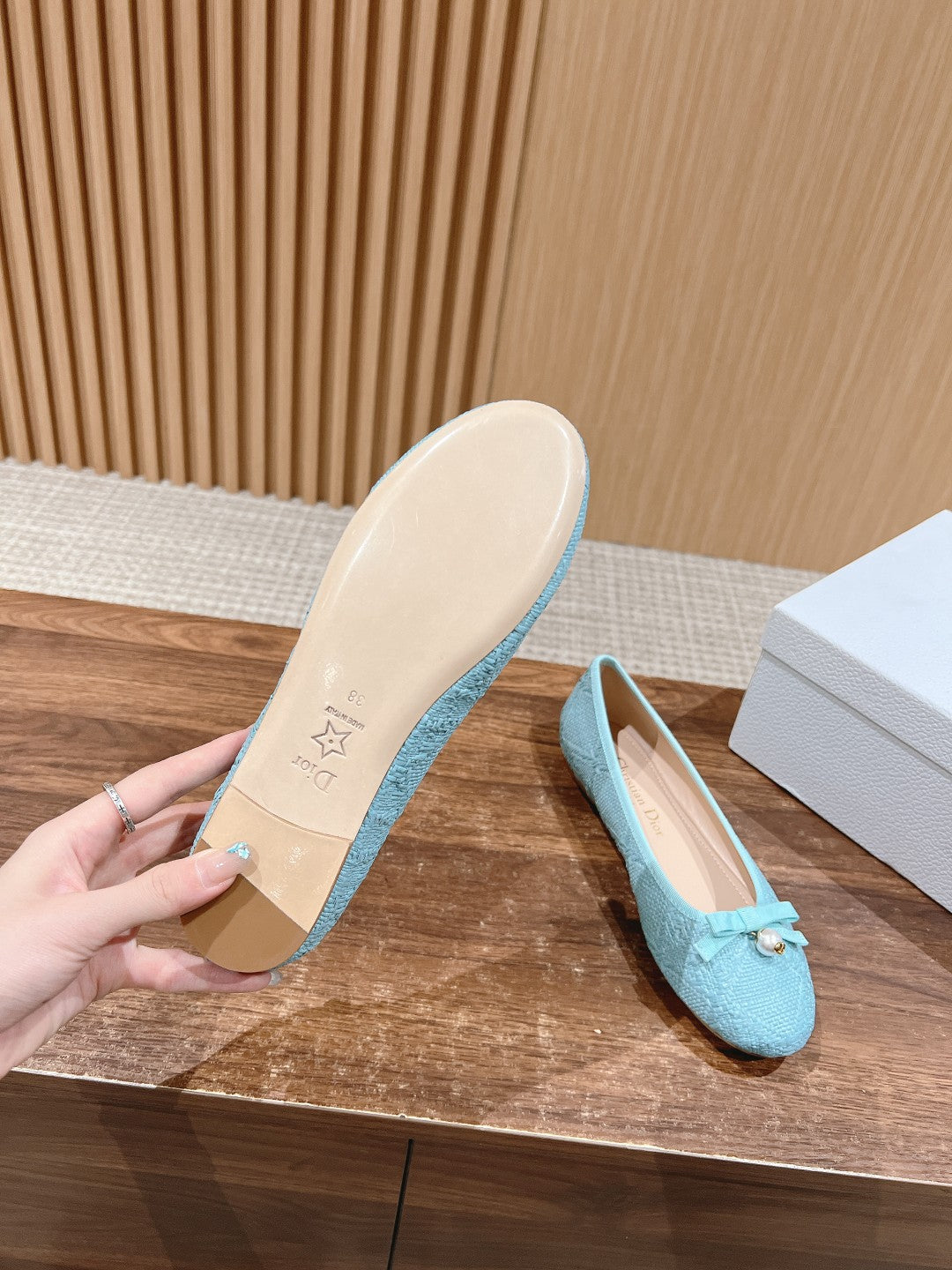 Dior Bow & Pearl Princess Flats, Blue