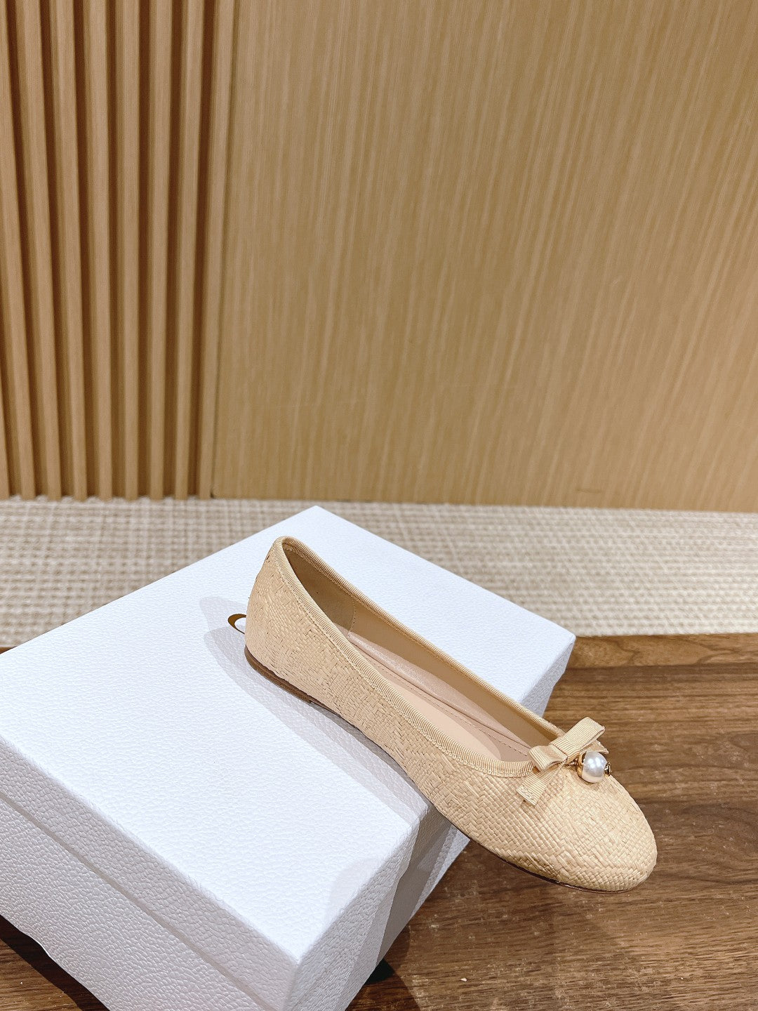 Dior Bow & Pearl Princess Flats, Beige