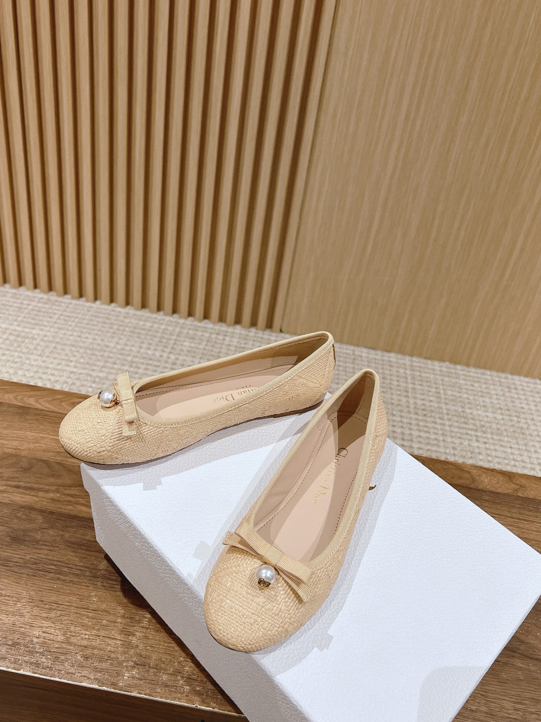 Dior Bow & Pearl Princess Flats, Beige