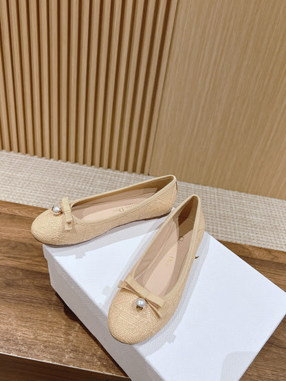 Dior Bow & Pearl Princess Flats, Beige