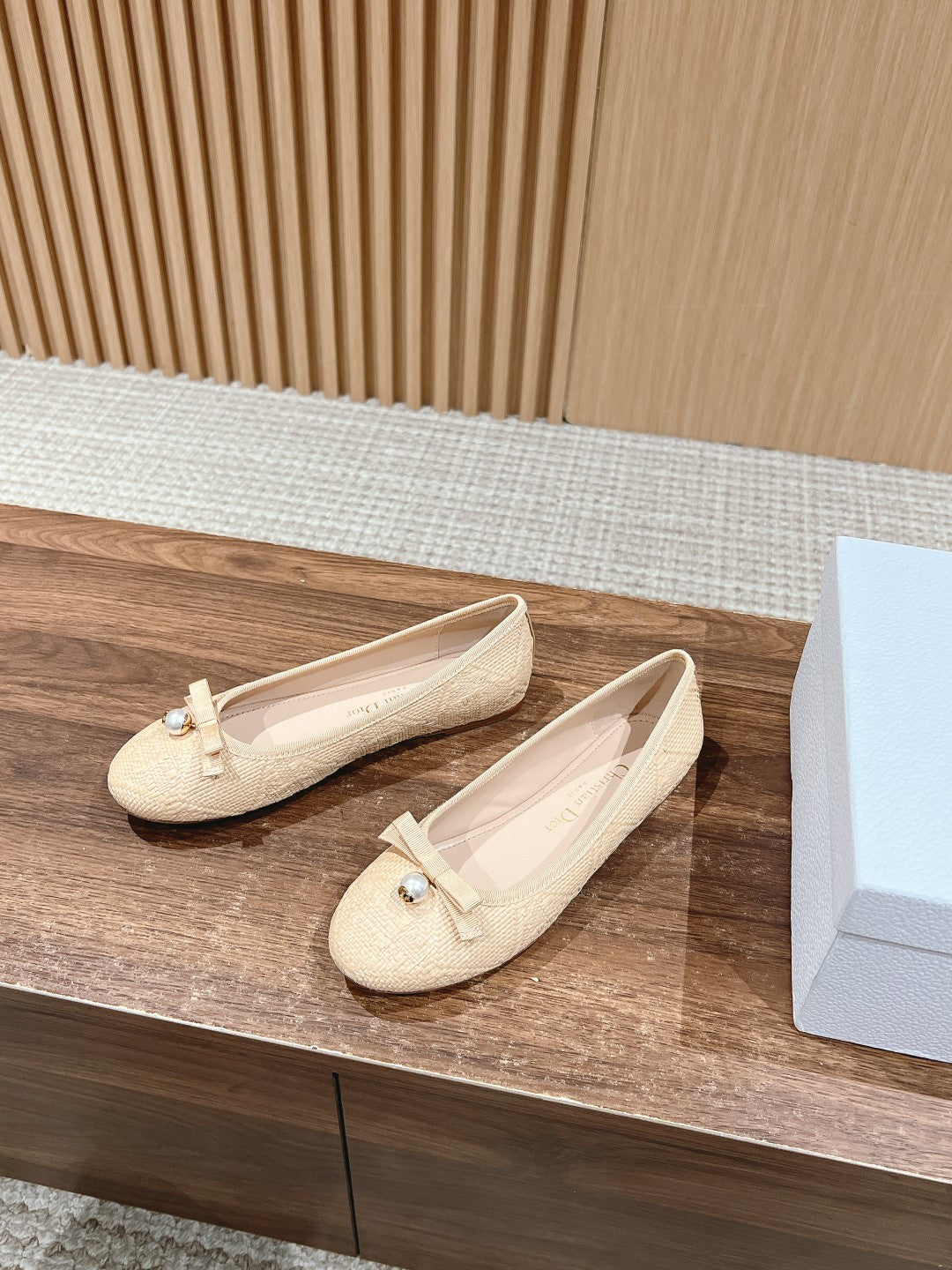 Dior Bow & Pearl Princess Flats, Beige