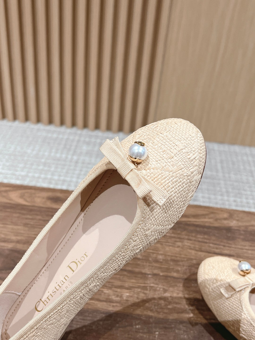 Dior Bow & Pearl Princess Flats, Beige