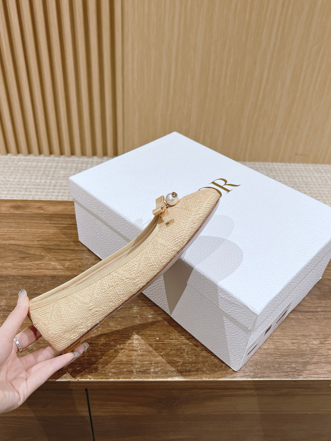 Dior Bow & Pearl Princess Flats, Beige