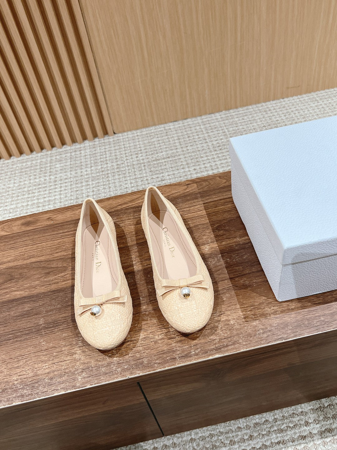 Dior Bow & Pearl Princess Flats, Beige