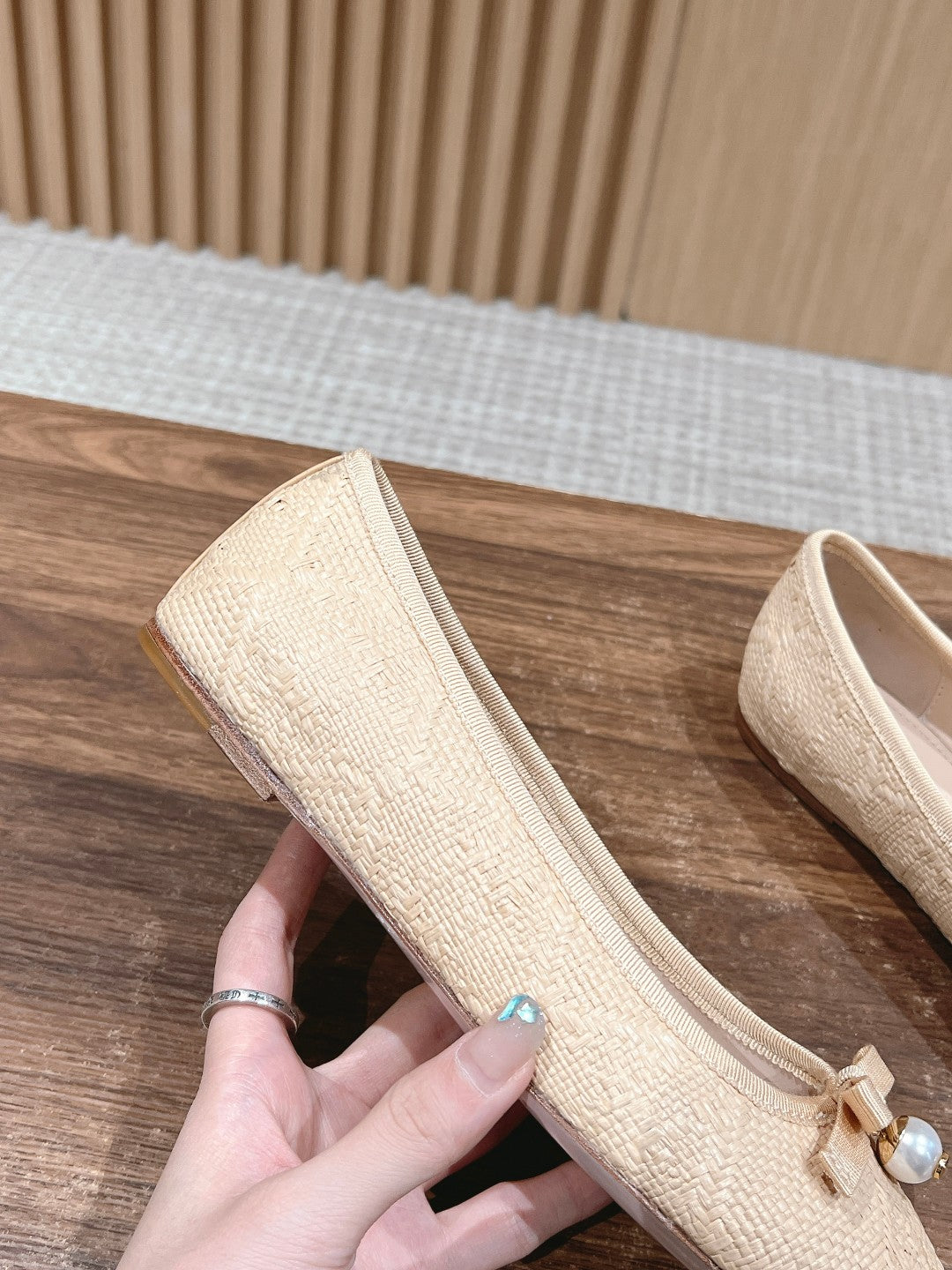 Dior Bow & Pearl Princess Flats, Beige