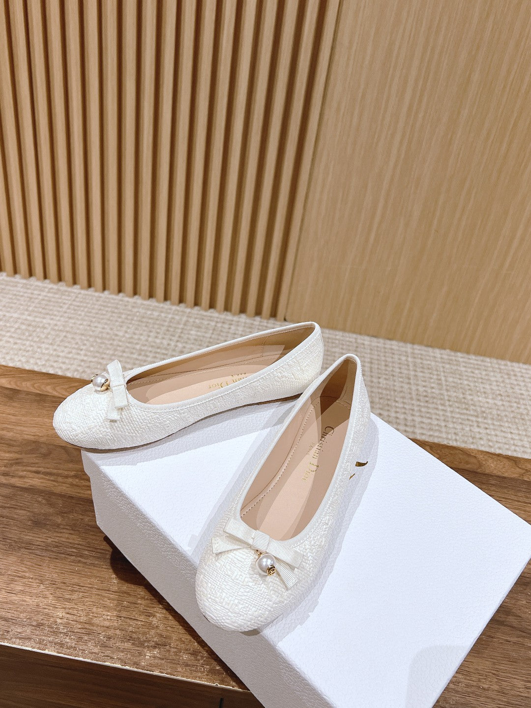 Dior Bow & Pearl Princess Flats, White