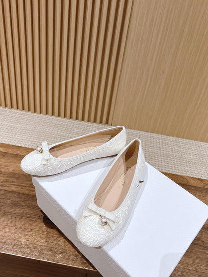 Dior Bow & Pearl Princess Flats, White