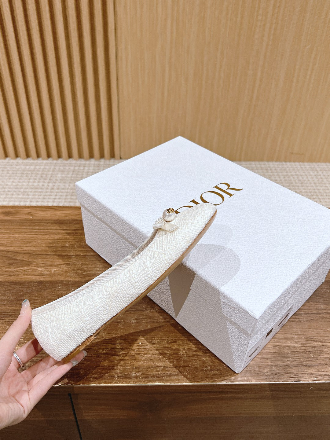 Dior Bow & Pearl Princess Flats, White