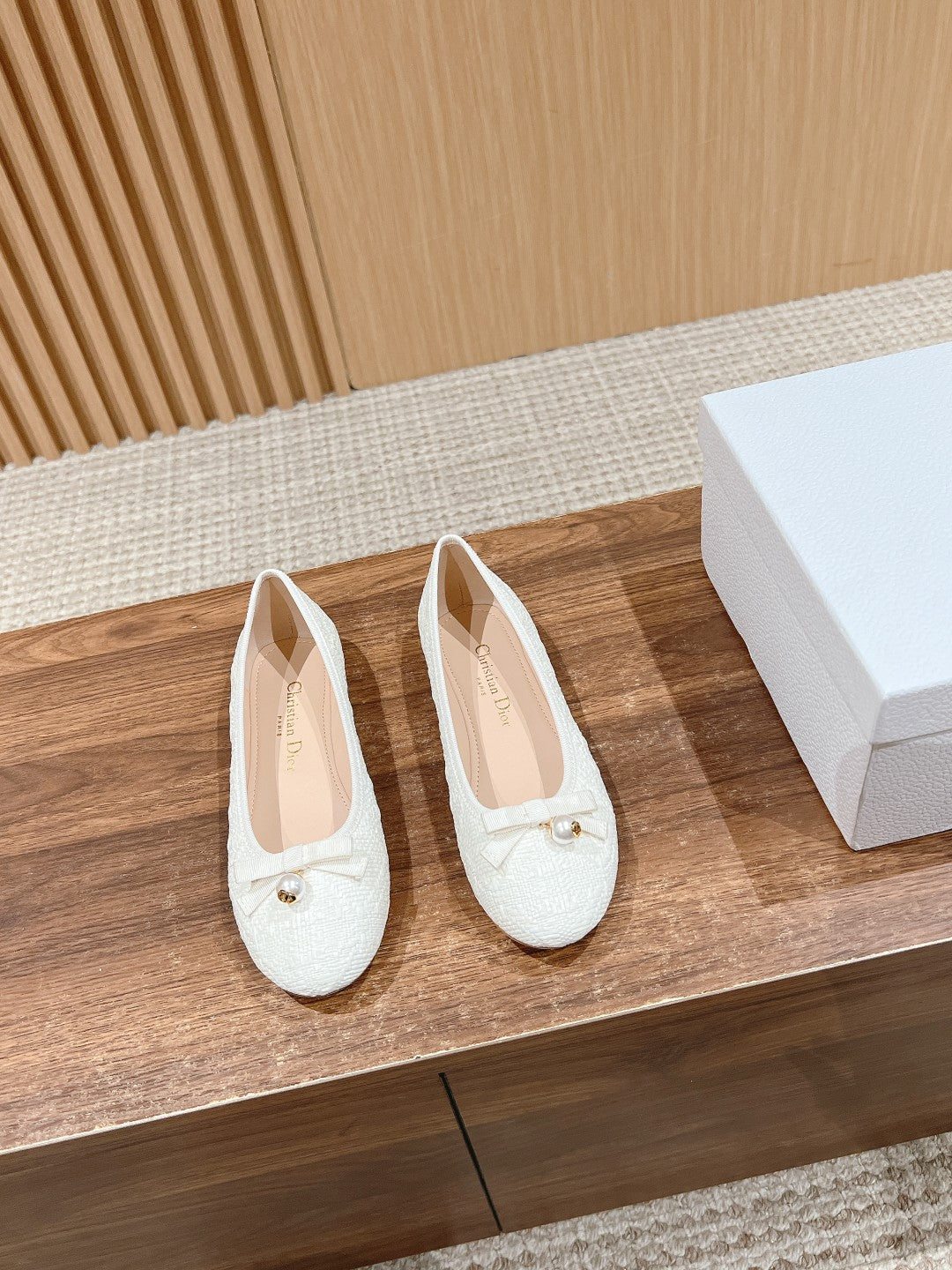 Dior Bow & Pearl Princess Flats, White