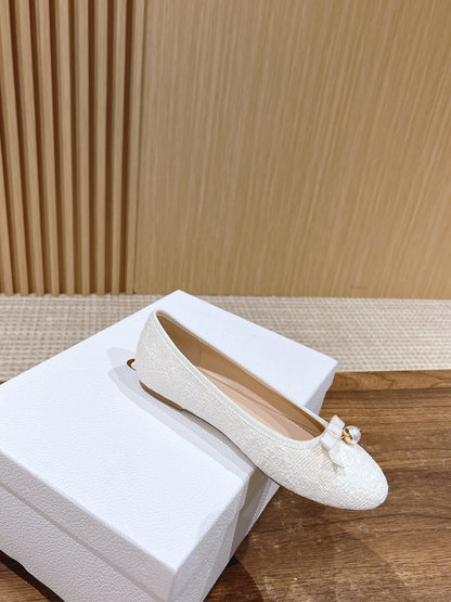 Dior Bow & Pearl Princess Flats, White