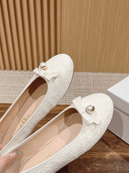 Dior Bow & Pearl Princess Flats, White