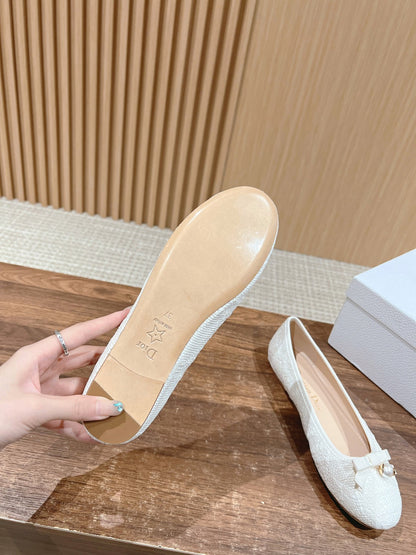 Dior Bow & Pearl Princess Flats, White