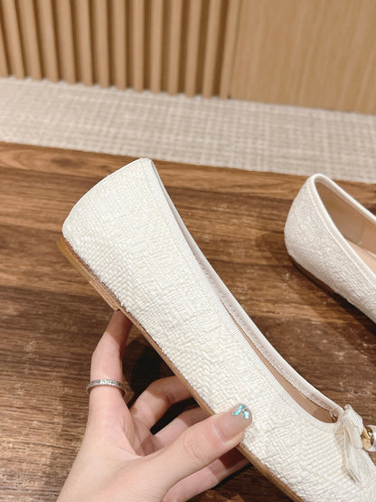 Dior Bow & Pearl Princess Flats, White