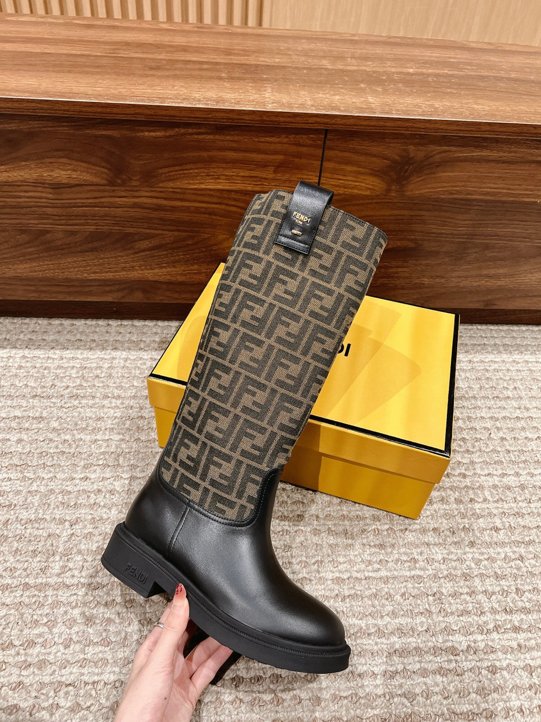 Fendi Fall/Winter Knee-High Boots“FF” Zucca Boots, Brown