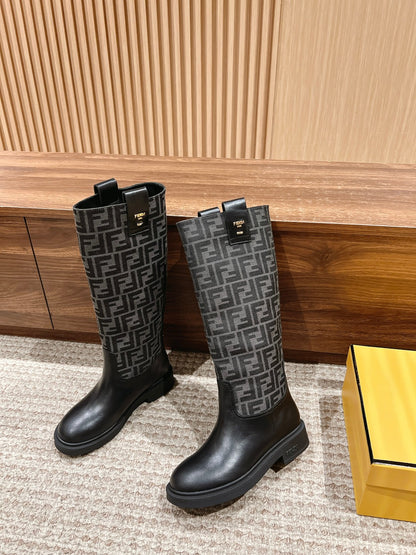 Fendi Fall/Winter Knee-High Boots“FF” Zucca Boots, Grey