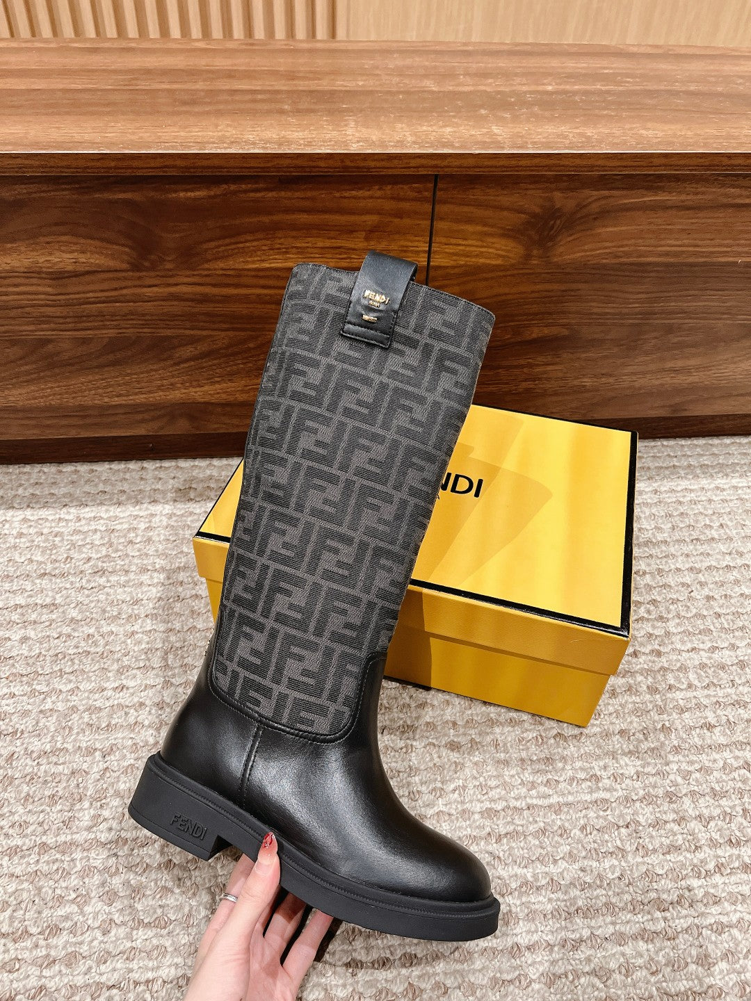 Fendi Fall/Winter Knee-High Boots“FF” Zucca Boots, Grey