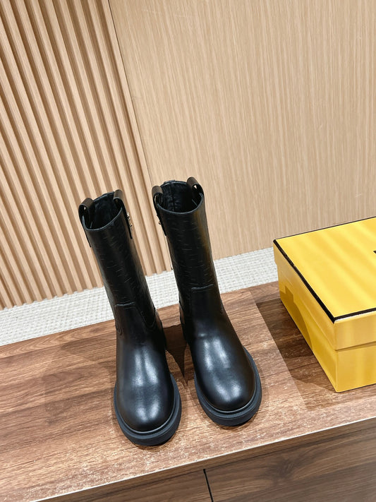 Fendi Fall/Winter Knee-High Boots“FF” Zucca Boots, Black
