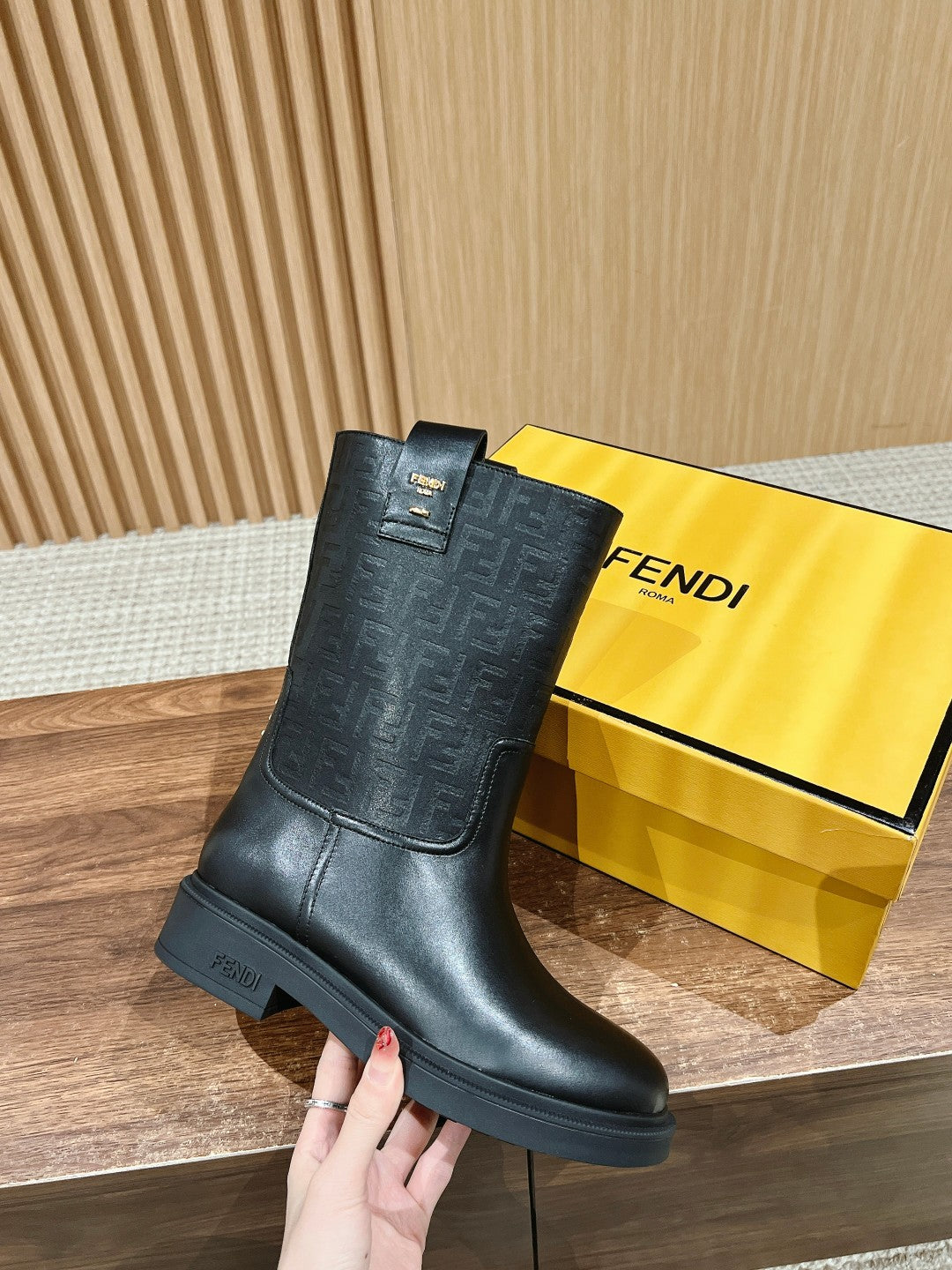 Fendi Fall/Winter Knee-High Boots“FF” Zucca Boots, Black