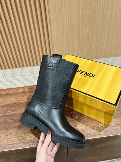 Fendi Fall/Winter Knee-High Boots“FF” Zucca Boots, Black