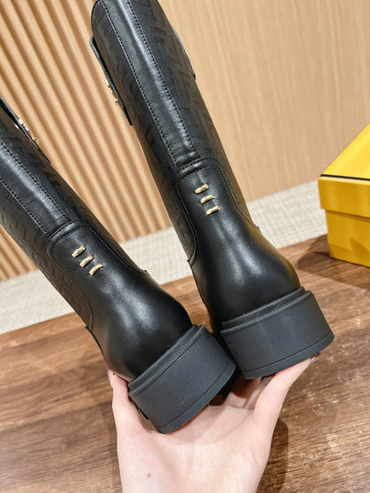 Fendi Fall/Winter Knee-High Boots“FF” Zucca Boots, Black