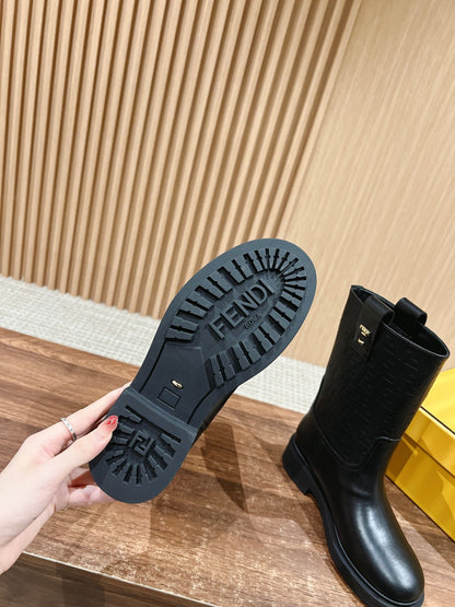 Fendi Fall/Winter Knee-High Boots“FF” Zucca Boots, Black