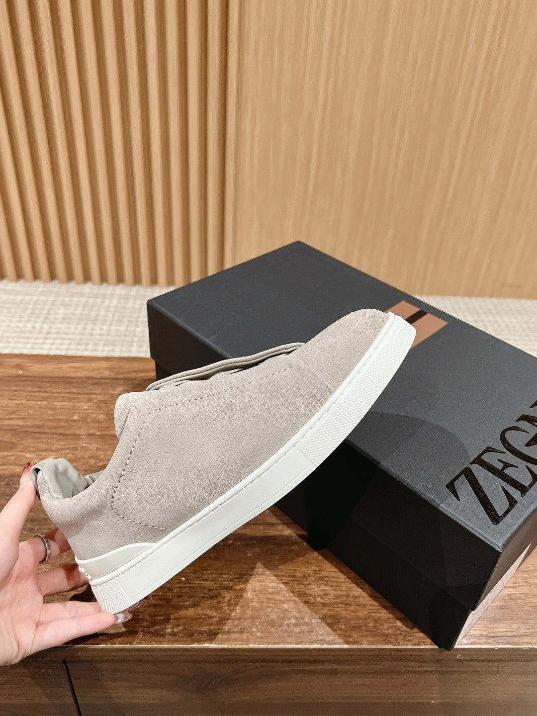 Ermenegildo Zegna Couture XXX Limited-Edition Men's Sneakers, Suede Beige