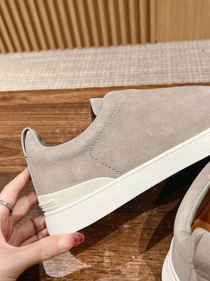 Ermenegildo Zegna Couture XXX Limited-Edition Men's Sneakers, Suede Beige