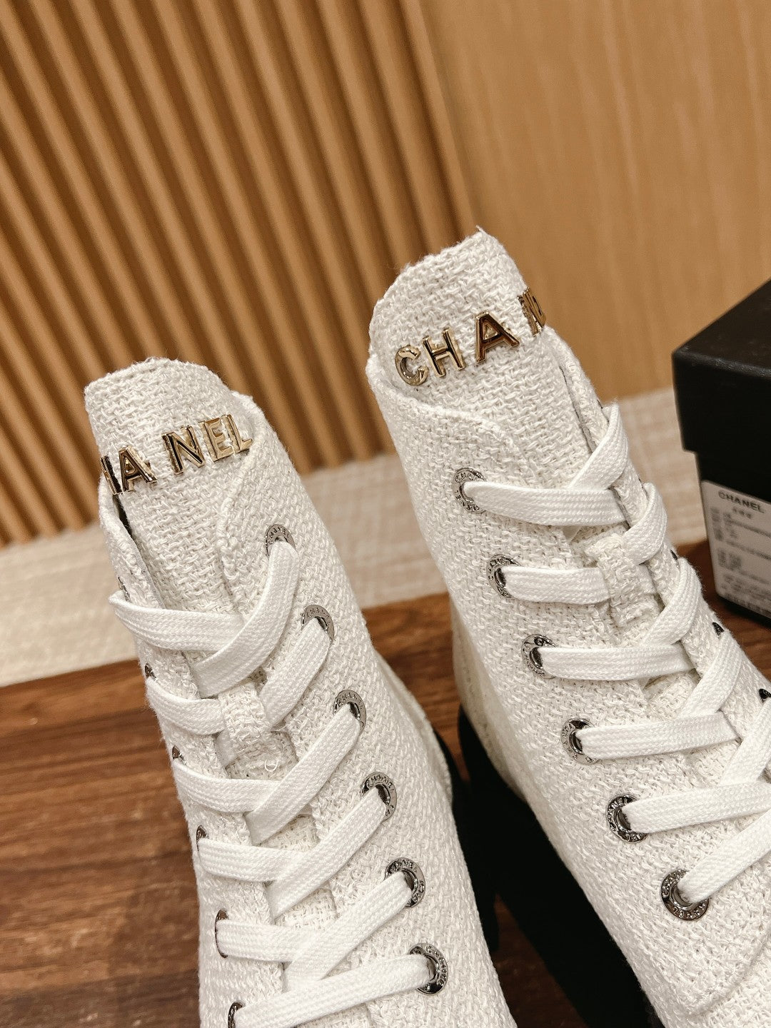 CHANEL Canvas Thick-Sole Ankle Boots, White