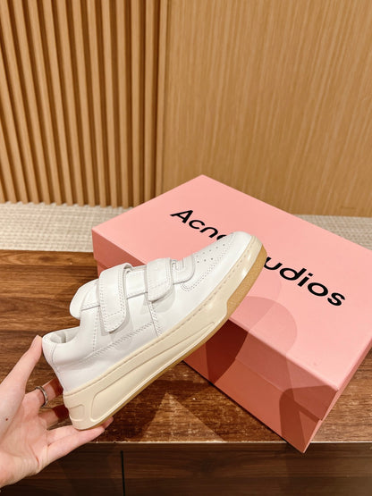 ACNE STUDIOS Boutique Smile-Face Velcro Sneakers, White Logo