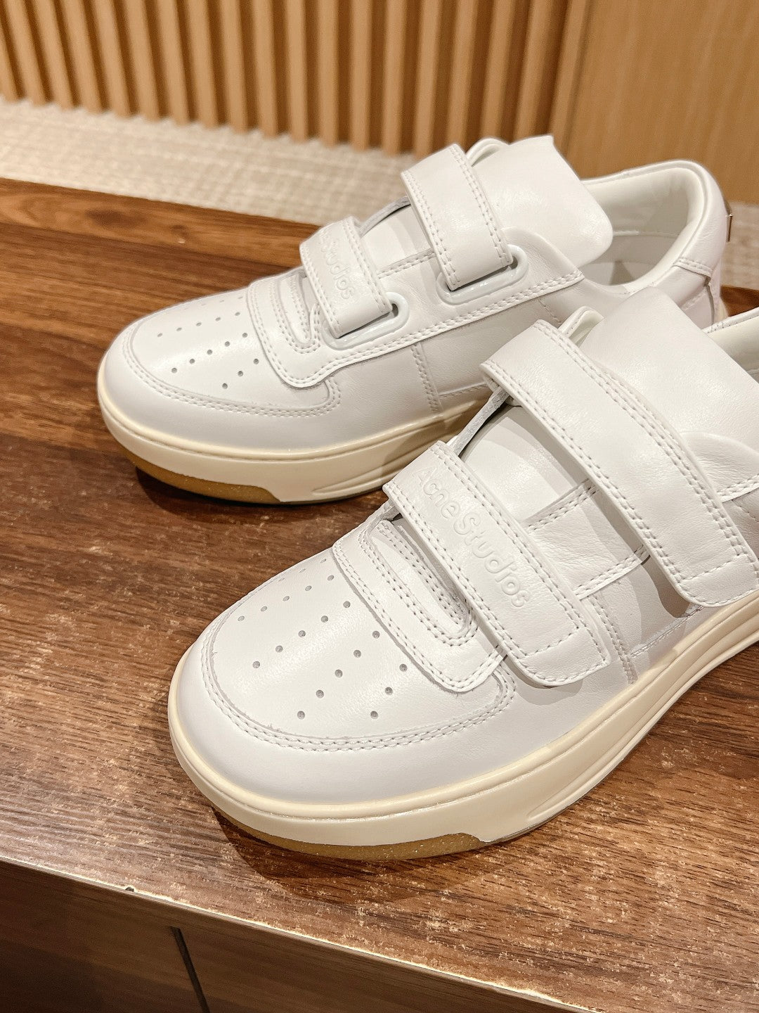 ACNE STUDIOS Boutique Smile-Face Velcro Sneakers, White Logo