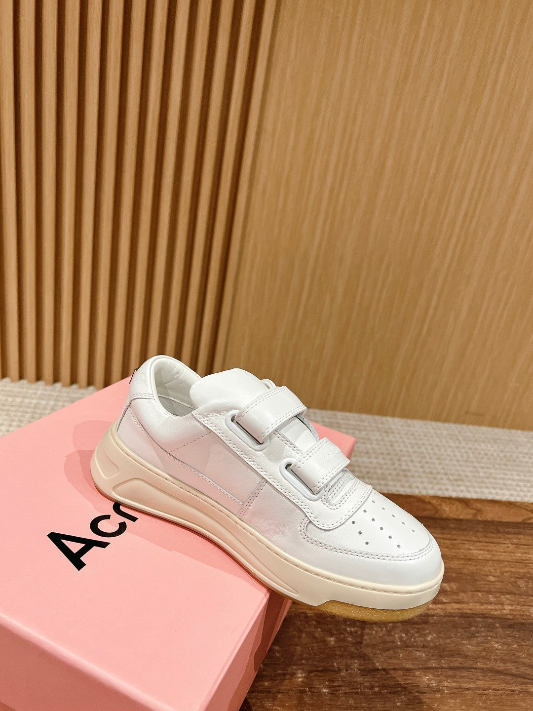 ACNE STUDIOS Boutique Smile-Face Velcro Sneakers, White Logo