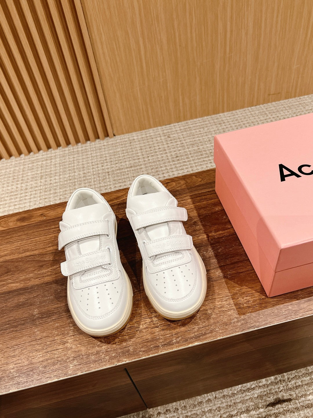 ACNE STUDIOS Boutique Smile-Face Velcro Sneakers, White Logo