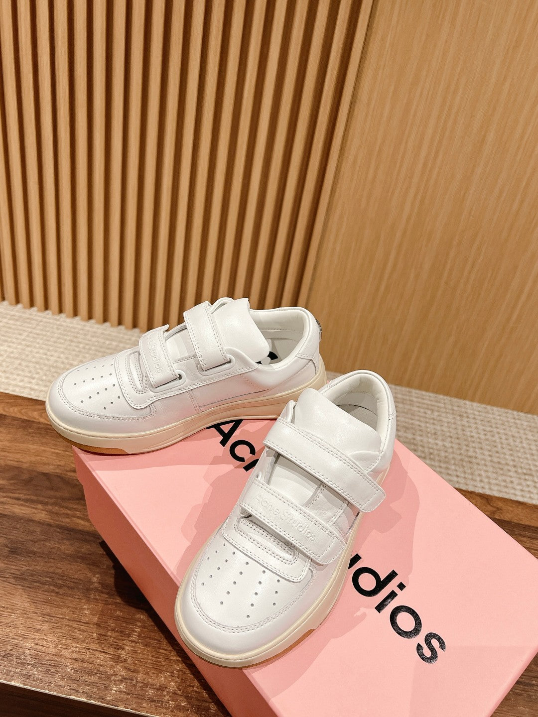 ACNE STUDIOS Boutique Smile-Face Velcro Sneakers, White Logo