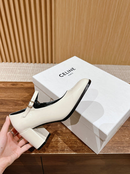 CELINE Block-Heeled Pumps, White