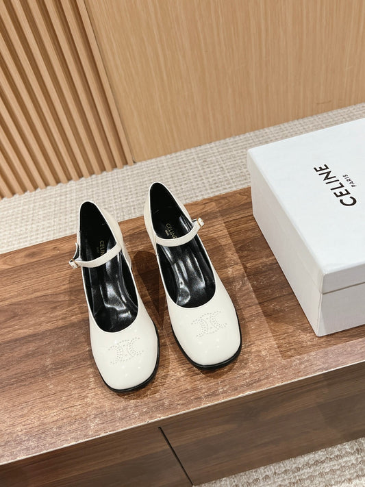 CELINE Block-Heeled Pumps, White