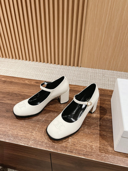CELINE Block-Heeled Pumps, White